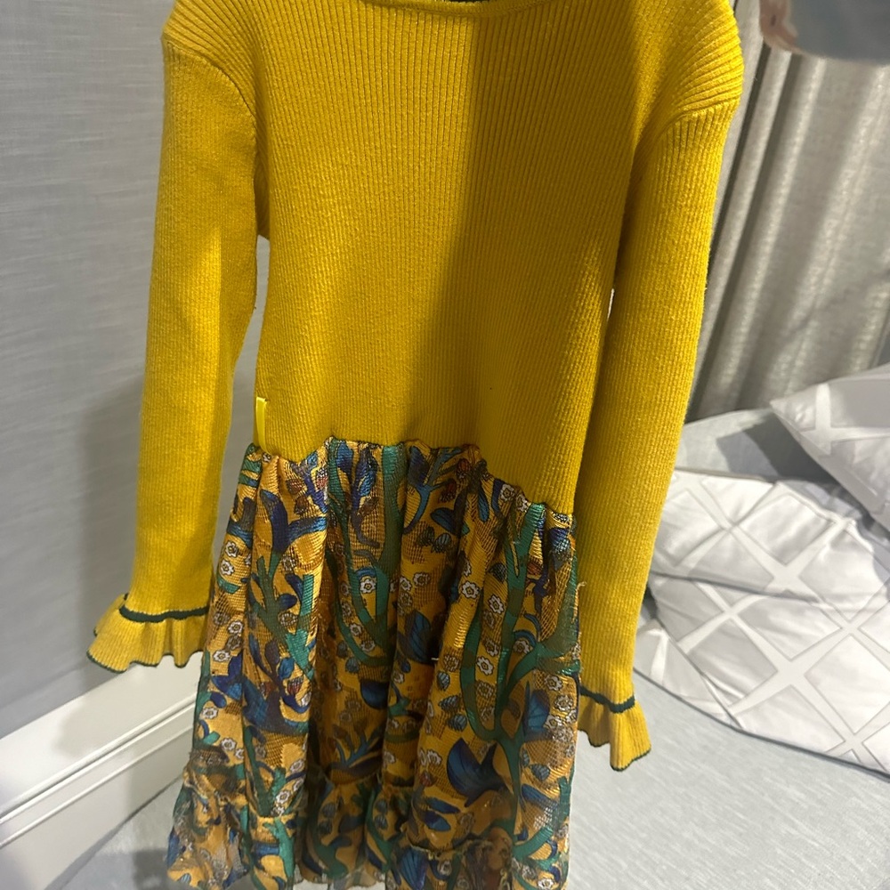 Yellow Ribbed Mock Neck Long Sleeve Casual Dress